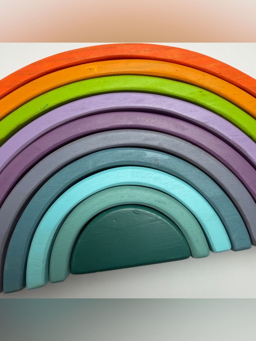 Wooden Rainbow Stacking Toy in Bright Multicolor(Sample—defective.⚠️） - Picture 2 of 11